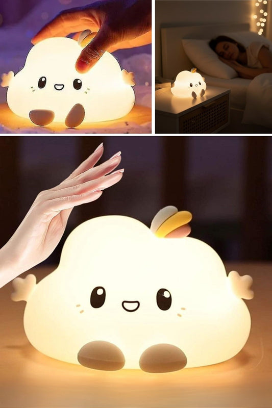 5 Farklı Renk Modlu Bulut Figürlü Pofuduk LED Gece Lambası–Yumuşak Dokulu Çocuk Odası ve Dekoratif Şarjlı Ortam Işığı