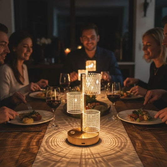 3 Parça Silindirik Kristal Ekose Kareli LED Masa Lambası – Gold Gövdeli, Dokunmatik, 3 Kademe Işık Ayarlı Şarjlı Dekoratif Lamba