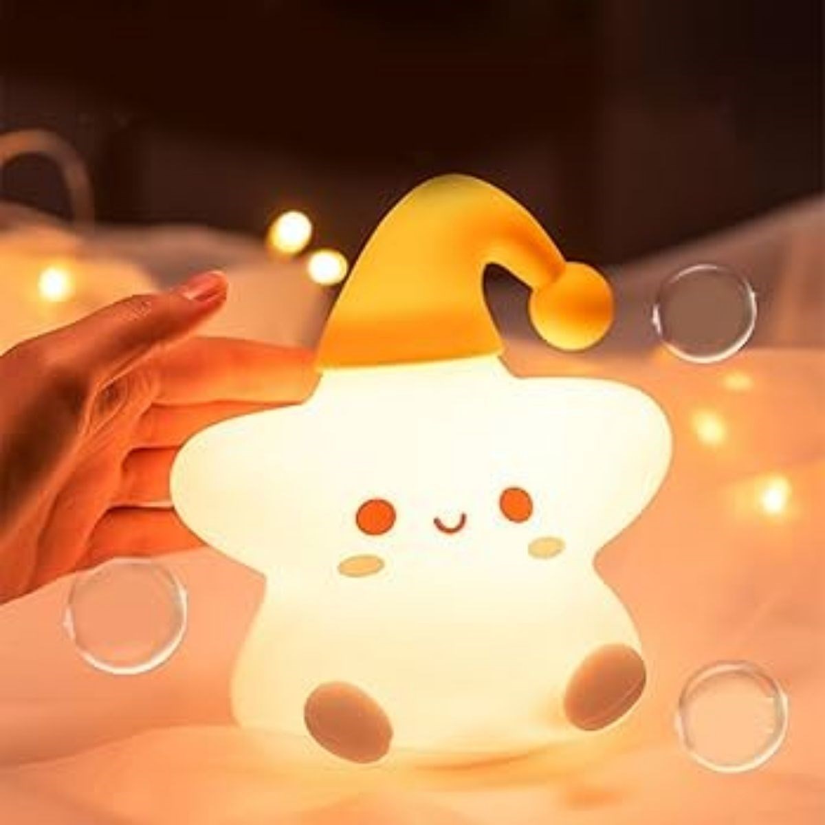 Yıldız Figürlü Pofuduk LED Gece Lambası – Yumuşak Dokulu Masaüstü Aydınlatma, Çocuk Odası ve Dekoratif Şarjlı Ortam Işığı