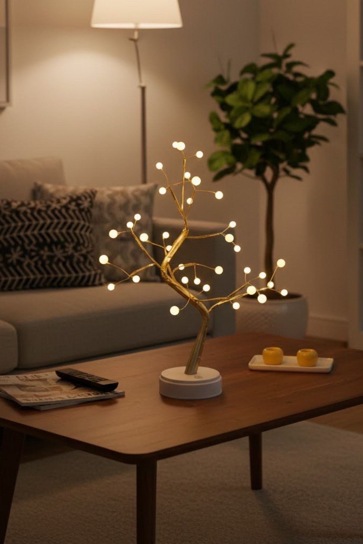 Masaüstü Boncuklu Şarjlı Ağaç Lamba – 3 Kademeli Dokunmatik Işık, Dekoratif LED Masaüstü Ortam Aydınlatması