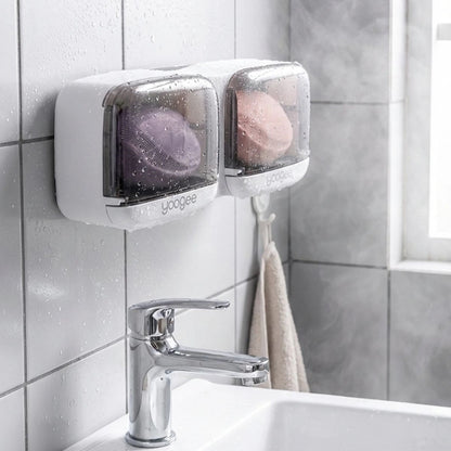Duvara Monte İkili Kapaklı Plastik Katı Sabunluk Organizer – Banyo & Mutfak İçin Yapışkanlı Sabun Kutusu ve Düzenleyici