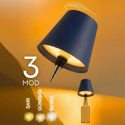 Kablosuz Şarjlı Aplik Şişe Lambası - Dokunmatik 3 Farklı Işık Modlu Şişe İçin LED Masa Lambası