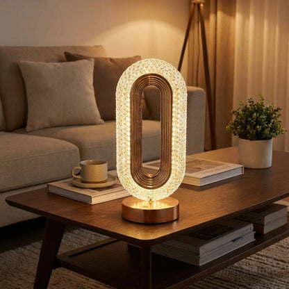 Oval Şeklinde Kristal LED Masa Lambası – Dokunmatik, 3 Renk Işık Modlu, Şarjlı Dekoratif Gece Lambası