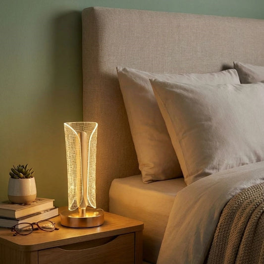 İki Yandan Kavisli Kristal LED Masa Lambası - Dokunmatik 3 Renk Işık Modlu Şarjlı Dekoratif Gece Lambası