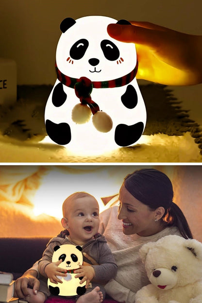 5 Farklı Renk Modlu Panda Figürlü Pofuduk LED Gece Lambası–Yumuşak Dokulu Çocuk Odası ve Dekoratif Şarjlı Ortam Işığı