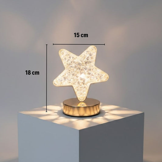 Yıldız Model Kristal LED Masa Lambası – Dokunmatik, 3 Renk Işık Modlu, Şarjlı Mini Dekoratif Gece Lambası