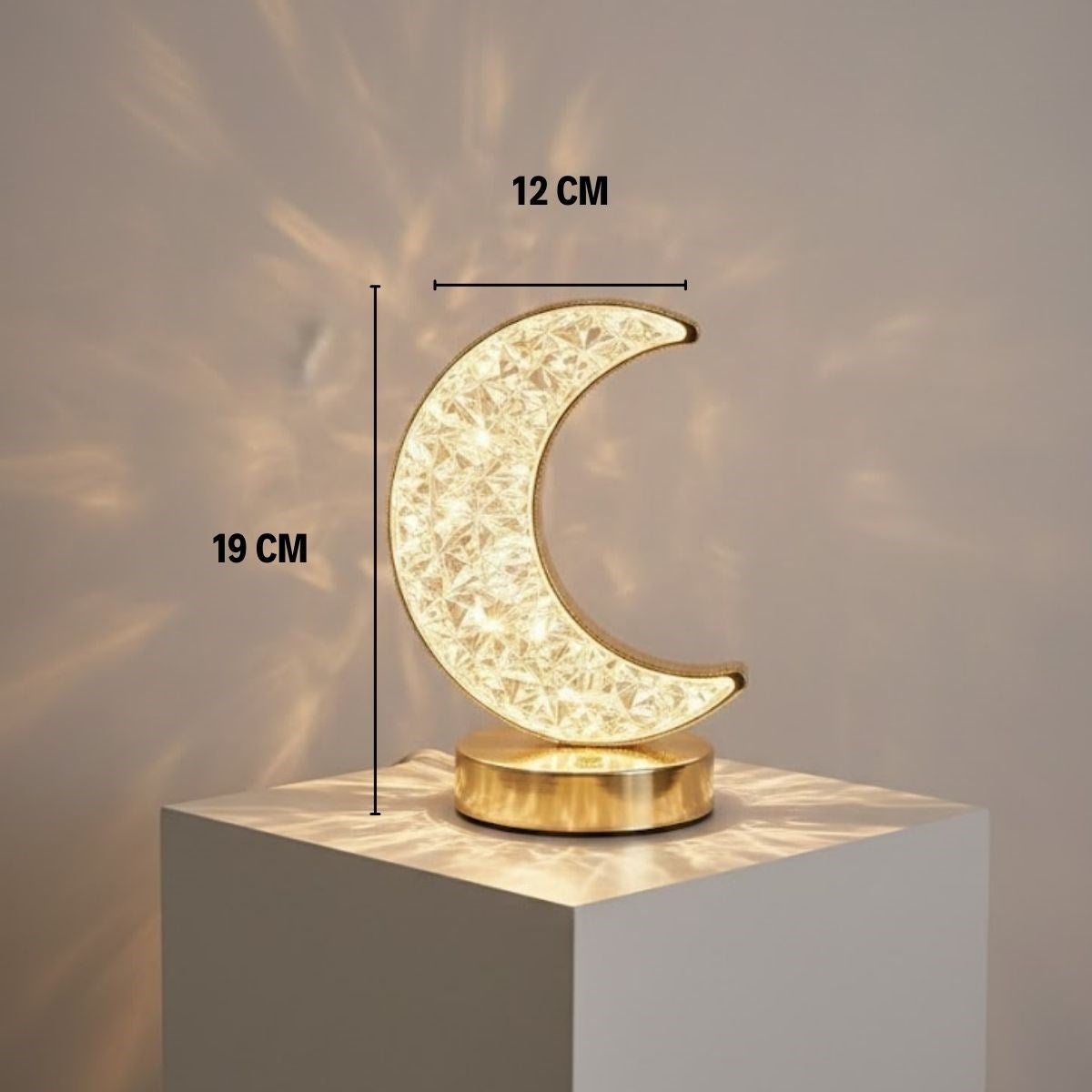 Hilal AY Model Kristal LED Masa Lambası – Dokunmatik, 3 Renk Işık Modlu, Şarjlı Mini Dekoratif Gece Lambası