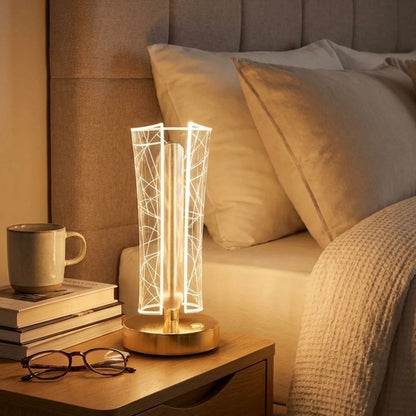 İki Yandan Kavisli Geometrik Kristal LED Masa Lambası - Dokunmatik Şarjlı Gece Lambası