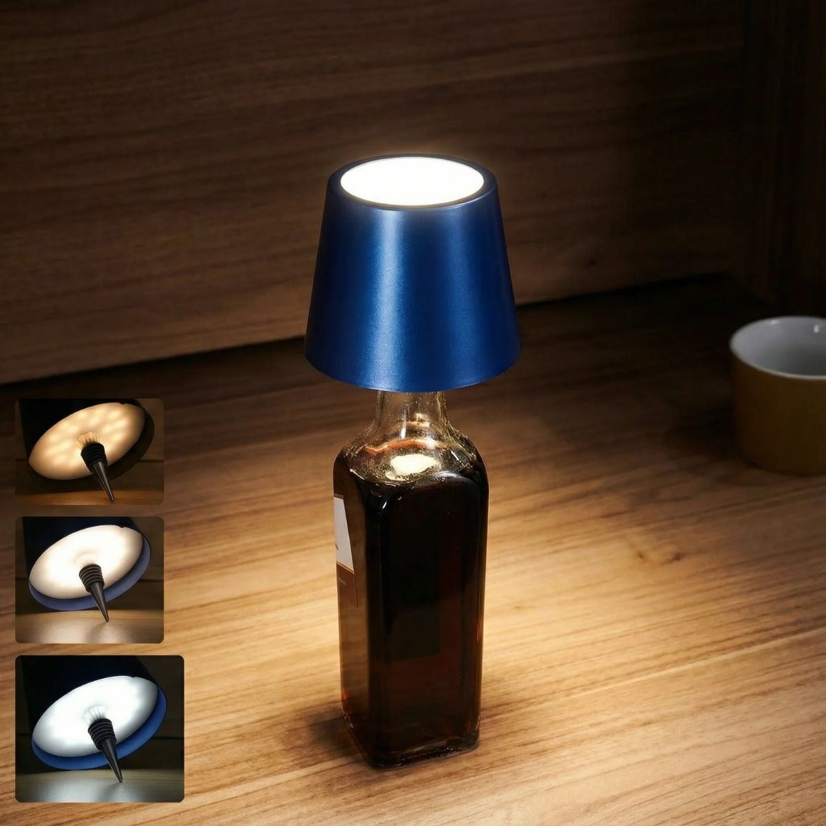 Kablosuz Şarjlı Aplik Şişe Lambası - Dokunmatik 3 Farklı Işık Modlu Şişe İçin LED Masa Lambası