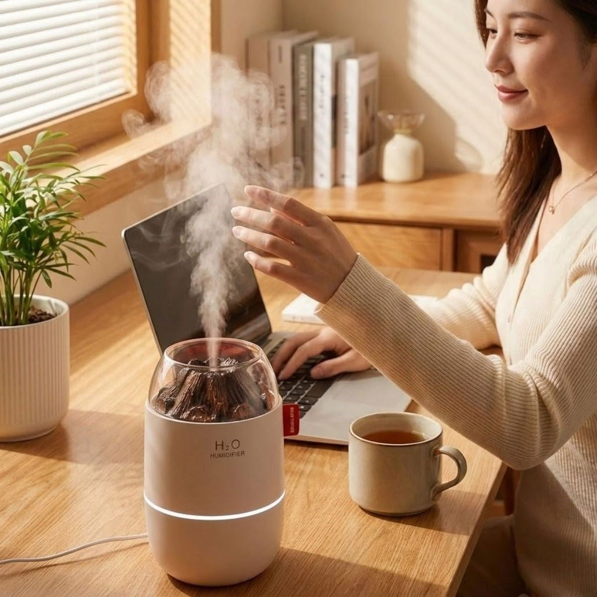 Ahşap Odun Ateşi Tasarımlı 280 Ml Ultrasonik Hava Nemlendirici & Aroma Difüzör – Soğuk Buhar Makinesi, Led Işıklı, Ortam Nemlendirici