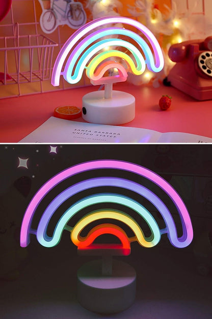 Plastik Gökkuşağı Neon LED Işık – Dekoratif Renkli Masaüstü ve Ambiyans Aydınlatması
