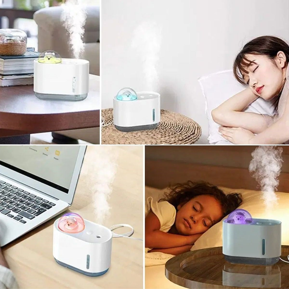 Uzay Ayısı 300 ML USB Hava Nemlendirici – LED Işıklı Masaüstü Buhar Makinesi, Yatak Odası & Çocuk Odası İçin Ortam Nemlendirici