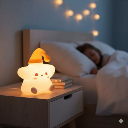 Yıldız Figürlü Pofuduk LED Gece Lambası – Yumuşak Dokulu Masaüstü Aydınlatma, Çocuk Odası ve Dekoratif Şarjlı Ortam Işığı