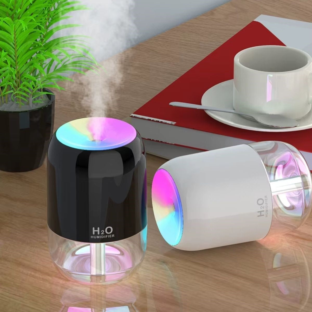 H2O Model Şeffaf Hazneli Hava Nemlendirici-Ultrasonik Soğuk Buhar Makinesi, LED Işıklı Masaüstü Oda Nemlendirici