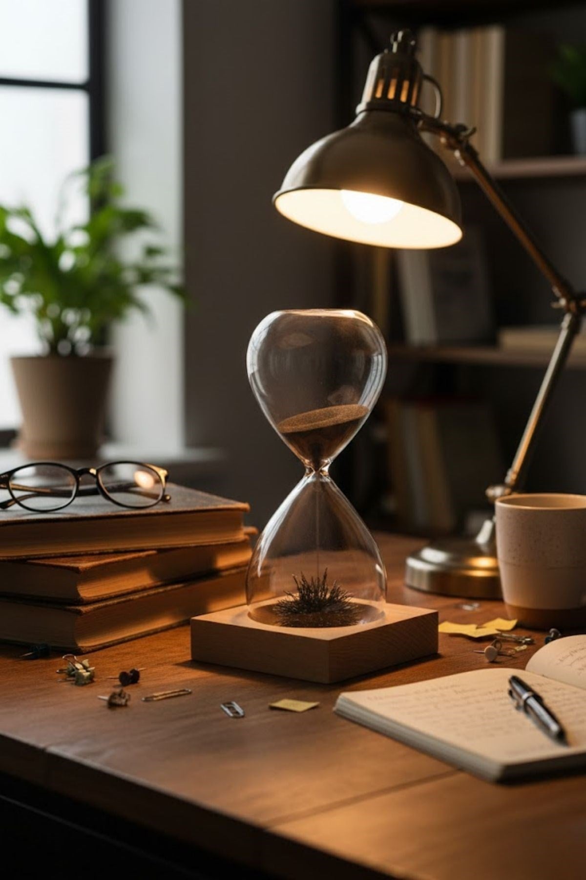 Mıknatıslı Cam Kum Saati – Dekoratif Metal Tabanlı, Manyetik Kum Akışlı Masaüstü Zaman Ölçer