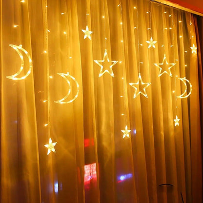 Ay ve Yıldız Figürlü Kumandalı 12 Sarkıtlı 120 LED Dekor Işık – Dekoratif Ortam ve Masaüstü Aydınlatması