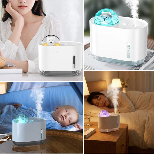 Uzay Ayısı 300 ML USB Hava Nemlendirici – LED Işıklı Masaüstü Buhar Makinesi, Yatak Odası & Çocuk Odası İçin Ortam Nemlendirici