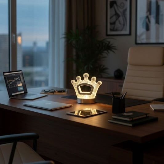 Kral Tacı Model Kristal LED Masa Lambası – Dokunmatik, 3 Renk Işık Modlu, Şarjlı Mini Dekoratif Gece Lambası