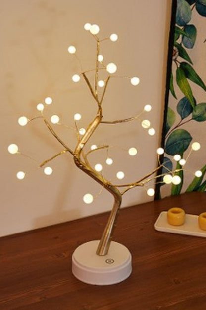 Masaüstü Boncuklu Şarjlı Ağaç Lamba – 3 Kademeli Dokunmatik Işık, Dekoratif LED Masaüstü Ortam Aydınlatması