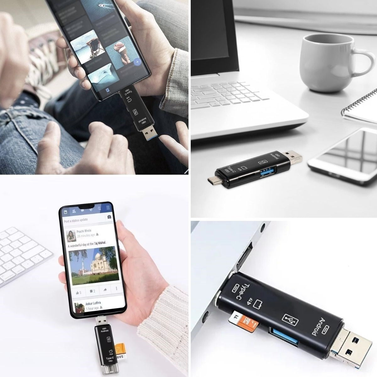 5 In 1 Çok Fonksiyonlu USB 2.0 Micro Sd Kart Okuyucu - Usb/micro Usb/type-C Çıkışlı, Otg Çevirici