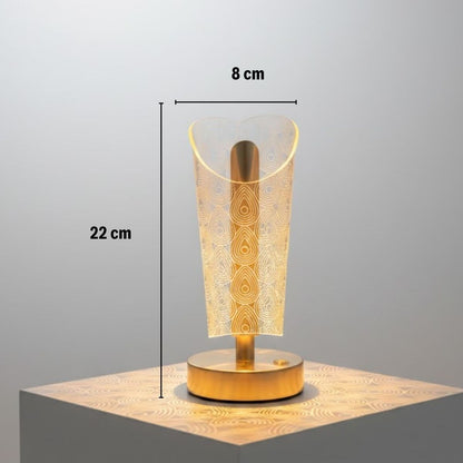Açık Silindirik Kristal Damla Model LED Masa Lambası – Gold Tabanlı, Dokunmatik, 3 Renk Işık Modlu, Şarjlı Modern Dekoratif Gece Lambası