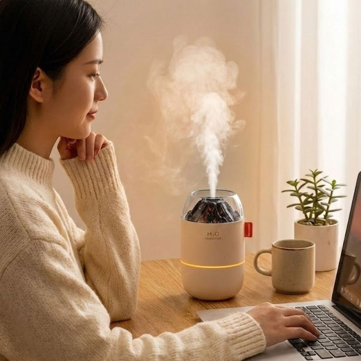 Ahşap Odun Ateşi Tasarımlı 280 Ml Ultrasonik Hava Nemlendirici & Aroma Difüzör – Soğuk Buhar Makinesi, Led Işıklı, Ortam Nemlendirici