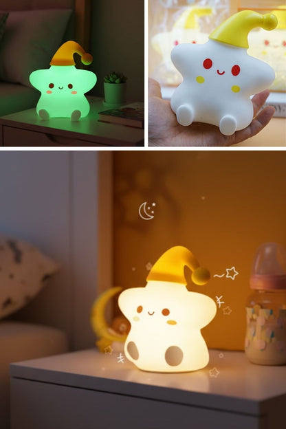 Yıldız Figürlü Pofuduk LED Gece Lambası – Yumuşak Dokulu Masaüstü Aydınlatma, Çocuk Odası ve Dekoratif Şarjlı Ortam Işığı