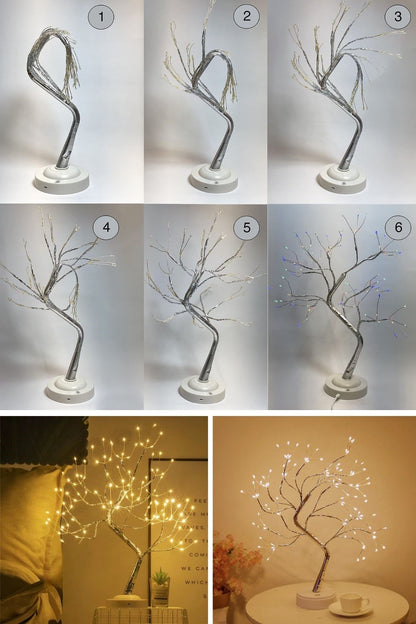 Masaüstü Peri Ağaç LED Lamba – Gün Işığı Rengi, 3 Kademeli Işık Ayarlı, Şarjlı Dekoratif Ortam Aydınlatması