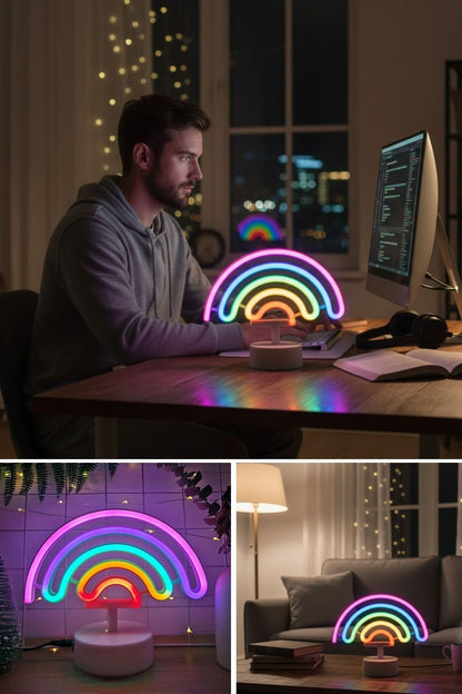 Plastik Gökkuşağı Neon LED Işık – Dekoratif Renkli Masaüstü ve Ambiyans Aydınlatması