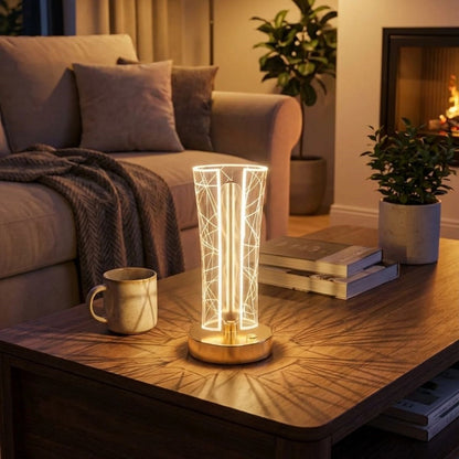 İki Yandan Kavisli Geometrik Kristal LED Masa Lambası - Dokunmatik Şarjlı Gece Lambası