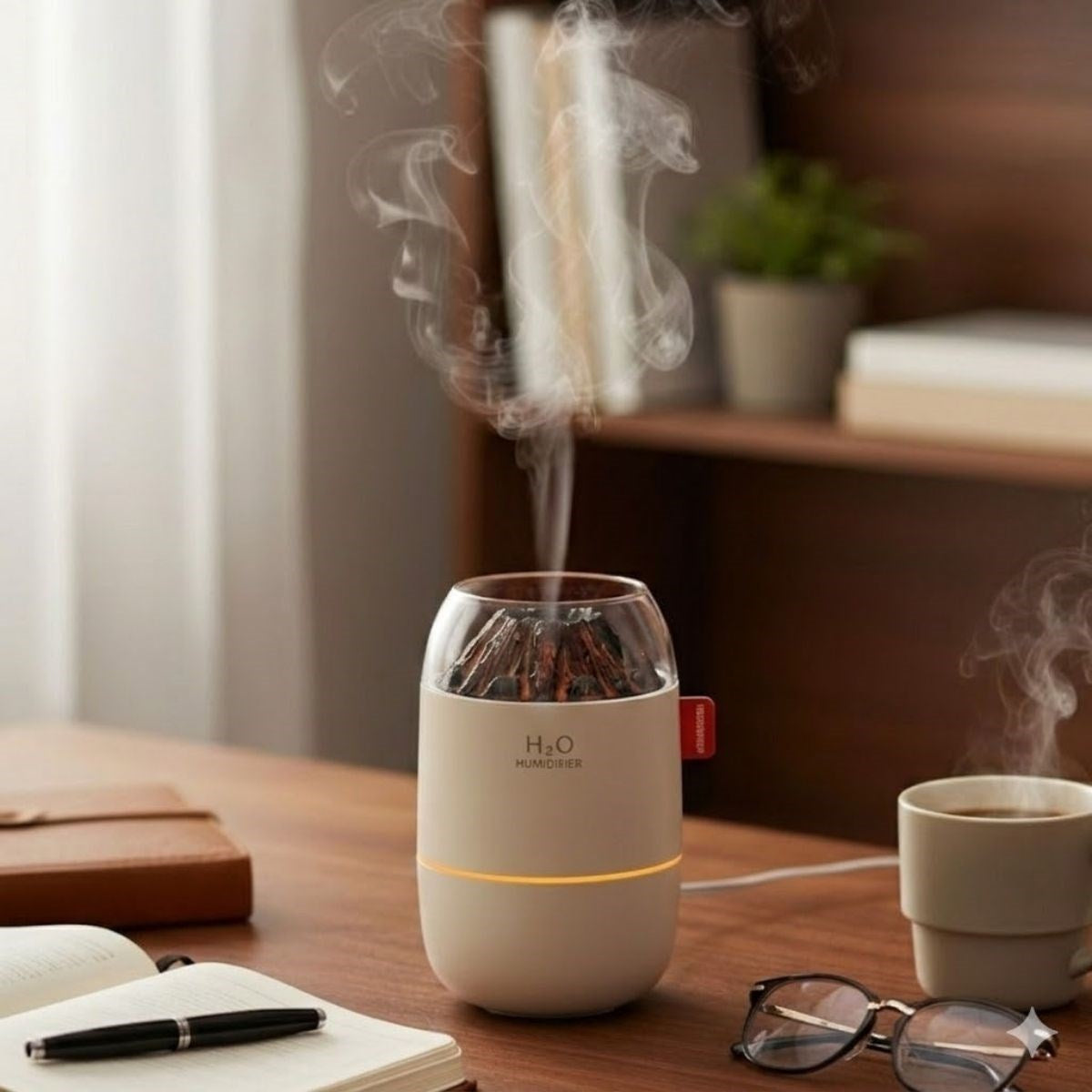 Ahşap Odun Ateşi Tasarımlı 280 Ml Ultrasonik Hava Nemlendirici & Aroma Difüzör – Soğuk Buhar Makinesi, Led Işıklı, Ortam Nemlendirici