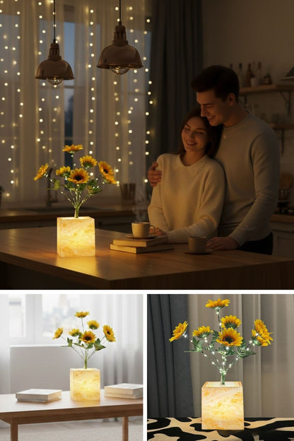 Işıklı Yapay Çiçek – Sarı Saksılı LED Dekoratif Bitki, Masaüstü ve Ev Ofis Aydınlatmalı Süs Bitkisi