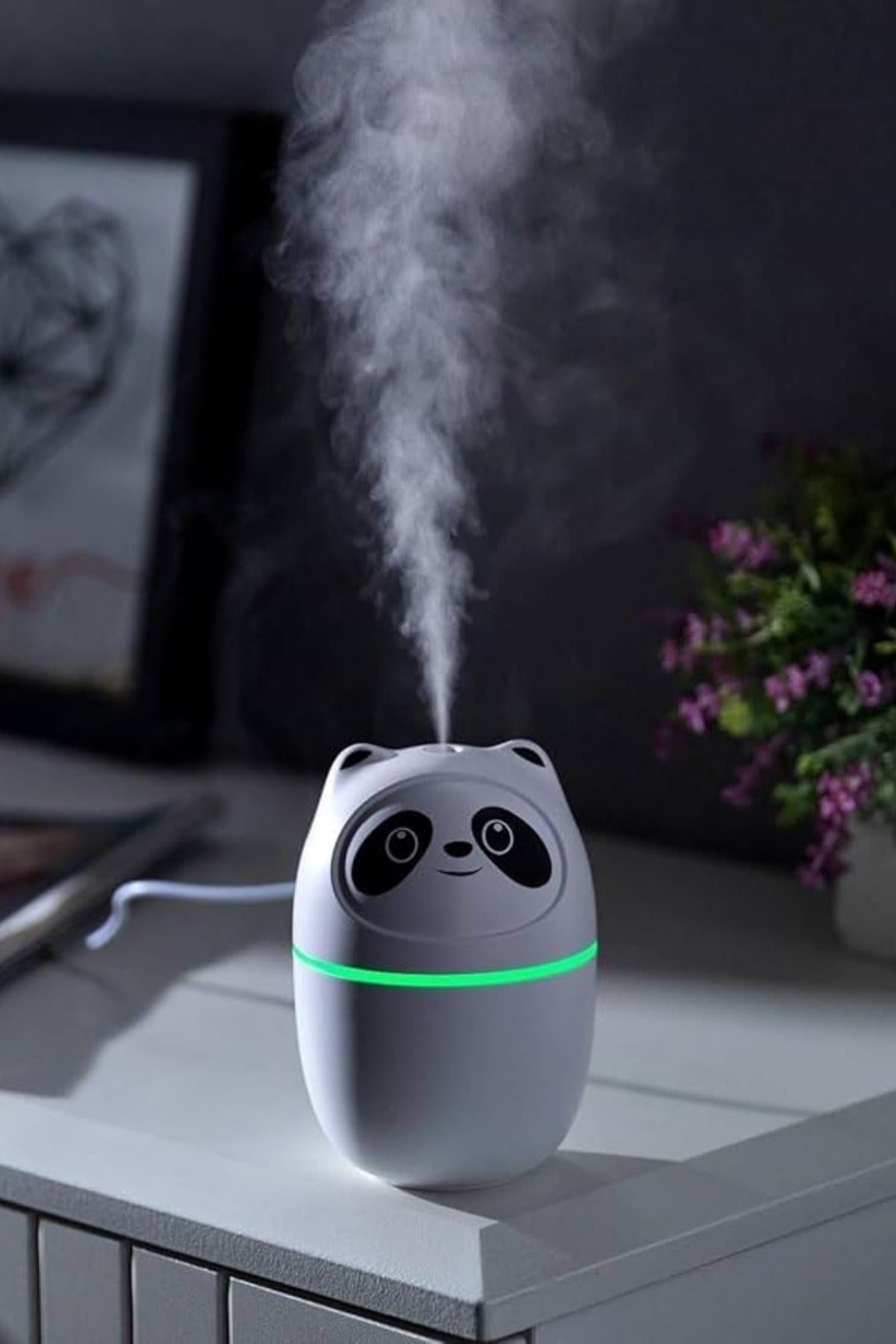 Sevimli Panda Figürlü Hava Nemlendirici – Ultrasonik Soğuk Buhar Makinesi, LED Işıklı Masaüstü Oda Nemlendirici