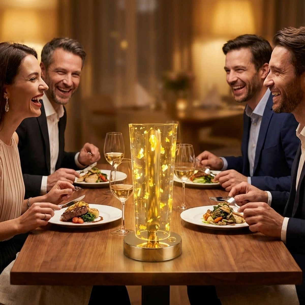 Silindirik Kristal Altın Toz Model LED Masa Lambası – Gold Tabanlı, Dokunmatik, 3 Renk Işık Modlu, Şarjlı Modern Dekoratif Gece Lambası