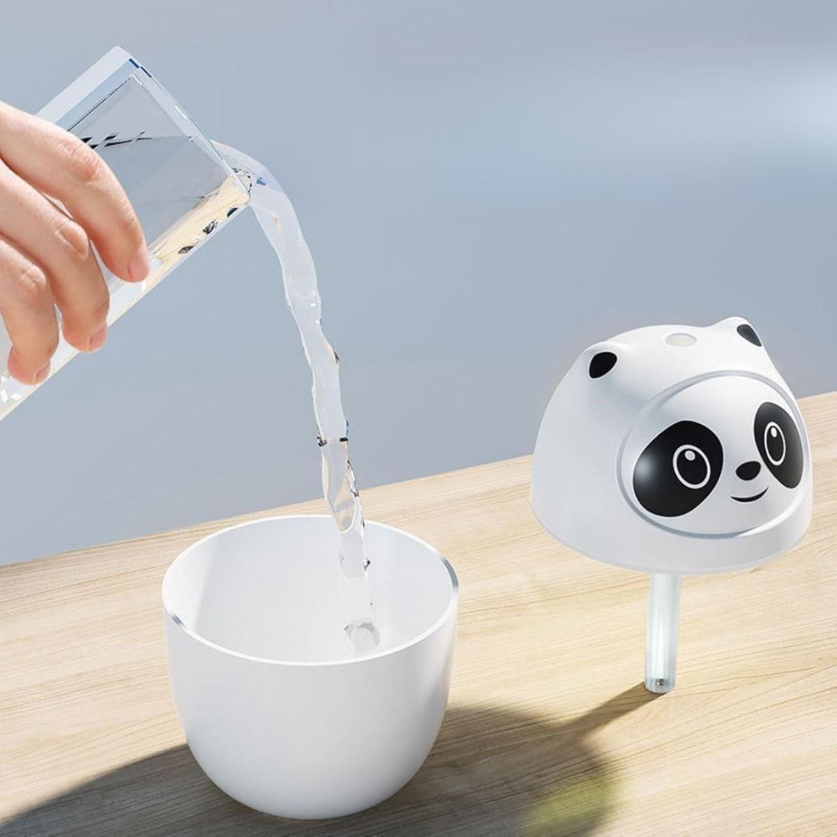 Sevimli Panda Figürlü Hava Nemlendirici – Ultrasonik Soğuk Buhar Makinesi, LED Işıklı Masaüstü Oda Nemlendirici